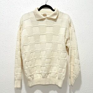 Vintage Cream square knit  men's Sweater M